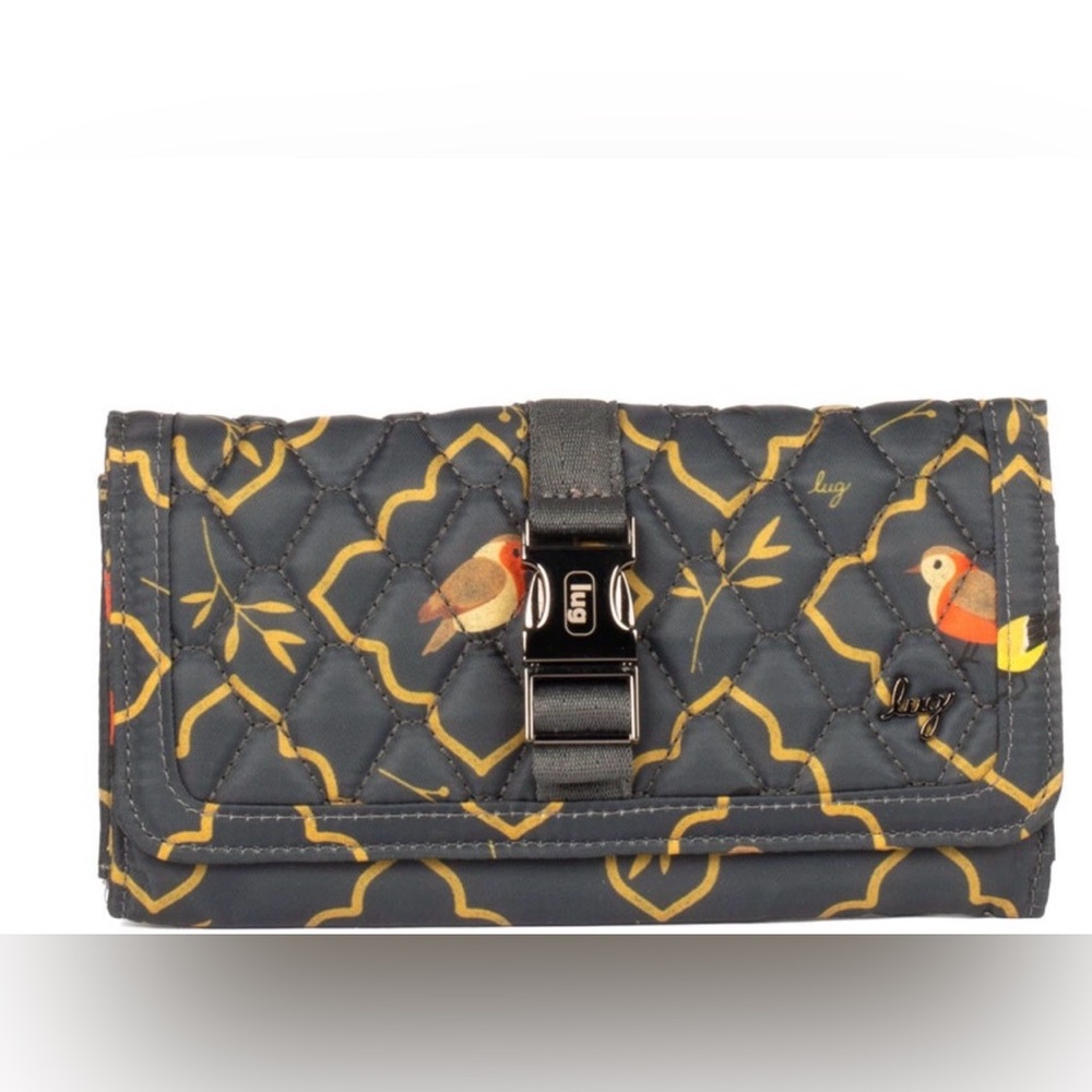 Lug Throttle RFID Wallet Grey Gold Songbirds 7.75”W X 4.25”H